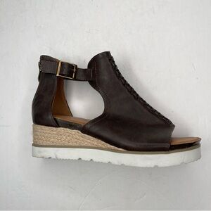 Corkys Dark Brown Leather Espadrille Wedge Sandals